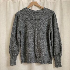 LOFT Marled Stripe Point Sweater Puff Shoulder Longsleeve XL